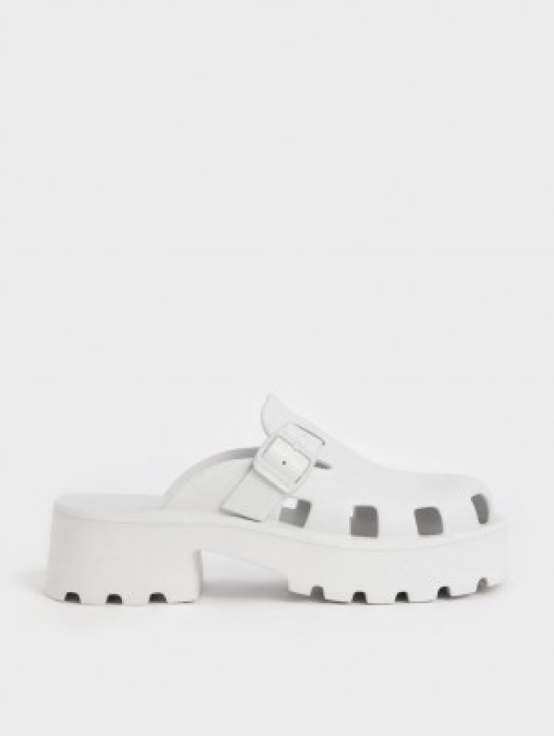 Charles And Keith Mae Buckled Platform Mules White | PHILIPPINES Z954