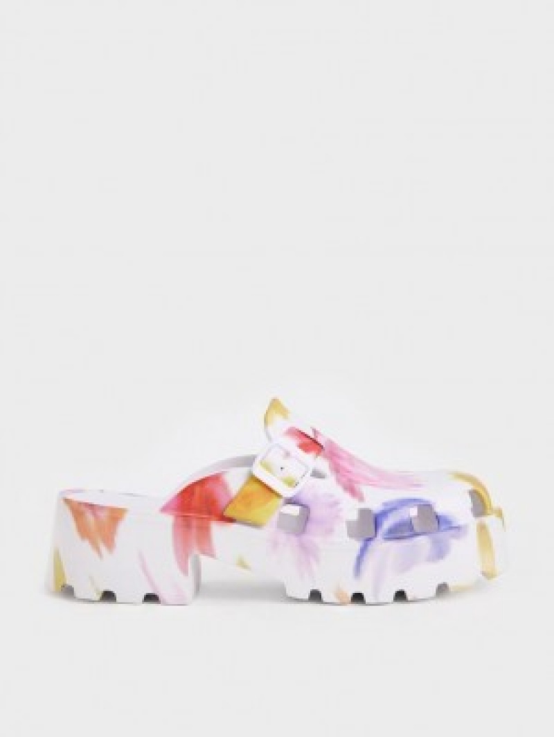 Charles And Keith Mae Printed Buckled Platform Mules Multicolor | PHILIPPINES N548