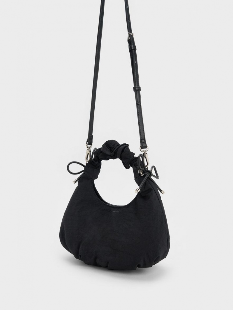 Charles And Keith Maisy Ruched Nylon Tote Bags Black | PHILIPPINES S082