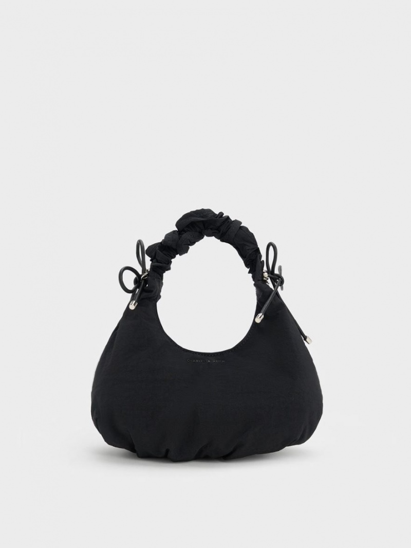 Charles And Keith Maisy Ruched Nylon Tote Bags Black | PHILIPPINES S082