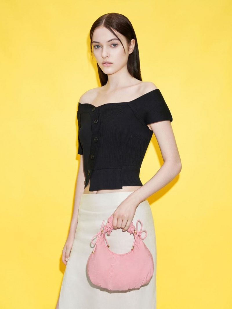 Charles And Keith Maisy Ruched Nylon Tote Bags Pink | PHILIPPINES F186