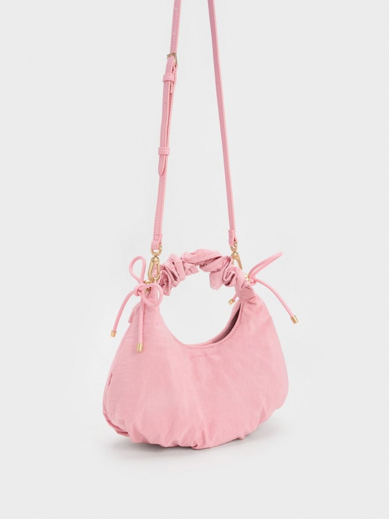 Charles And Keith Maisy Ruched Nylon Tote Bags Pink | PHILIPPINES F186