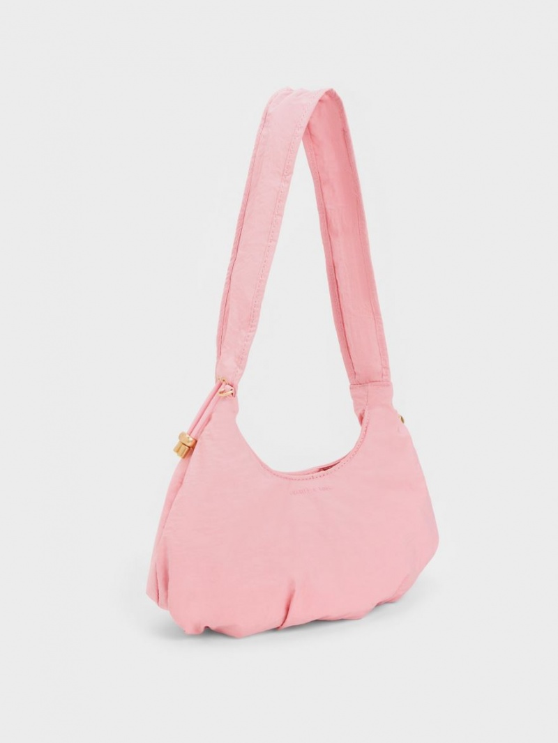 Charles And Keith Maisy Ruched Nylon Tote Bags Pink | PHILIPPINES F186