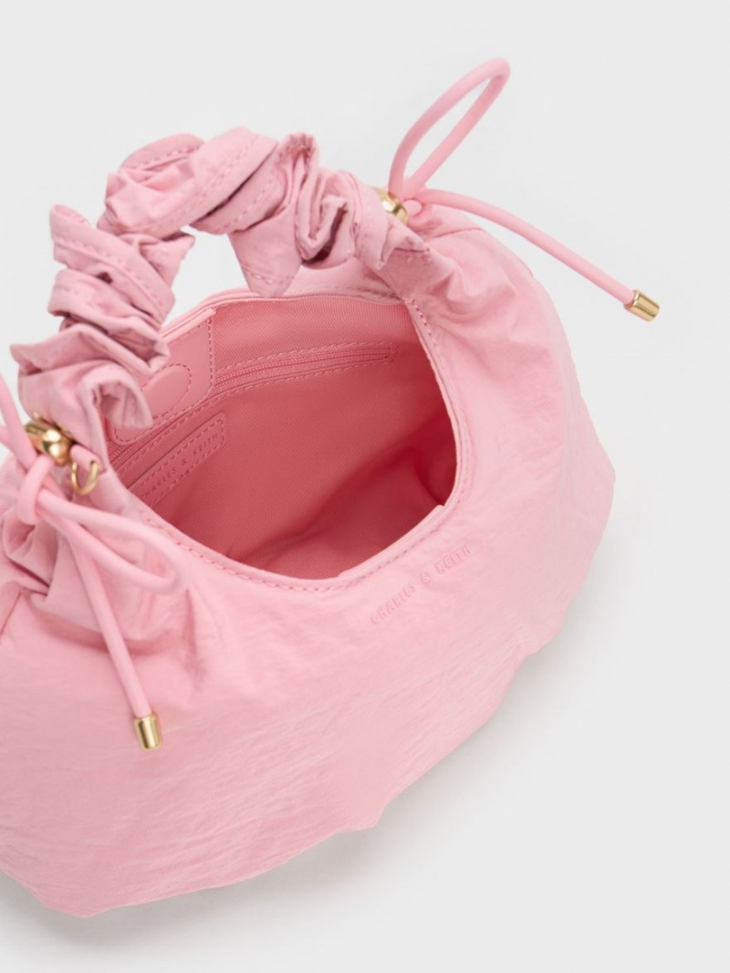 Charles And Keith Maisy Ruched Nylon Tote Bags Pink | PHILIPPINES F186