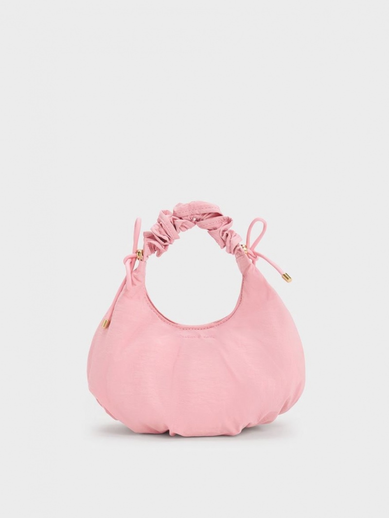 Charles And Keith Maisy Ruched Nylon Tote Bags Pink | PHILIPPINES F186