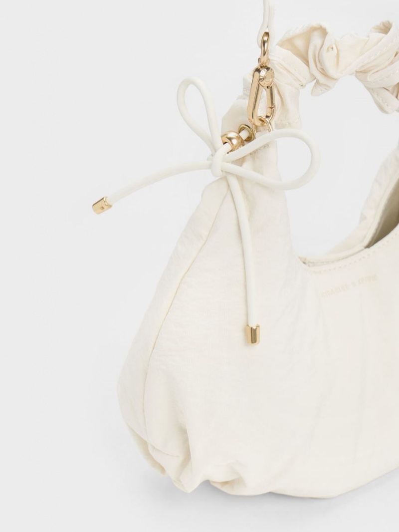 Charles And Keith Maisy Ruched Nylon Tote Bags White | PHILIPPINES D687