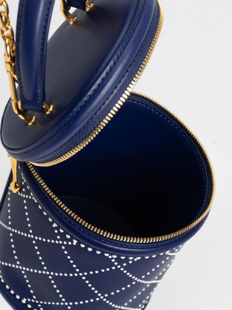 Charles And Keith Marietta Bead-Embellished Bucket Bags Navy | PHILIPPINES R475