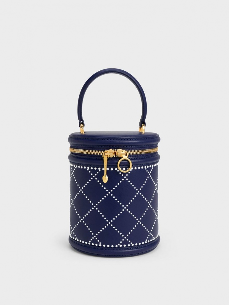 Charles And Keith Marietta Bead-Embellished Bucket Bags Navy | PHILIPPINES R475