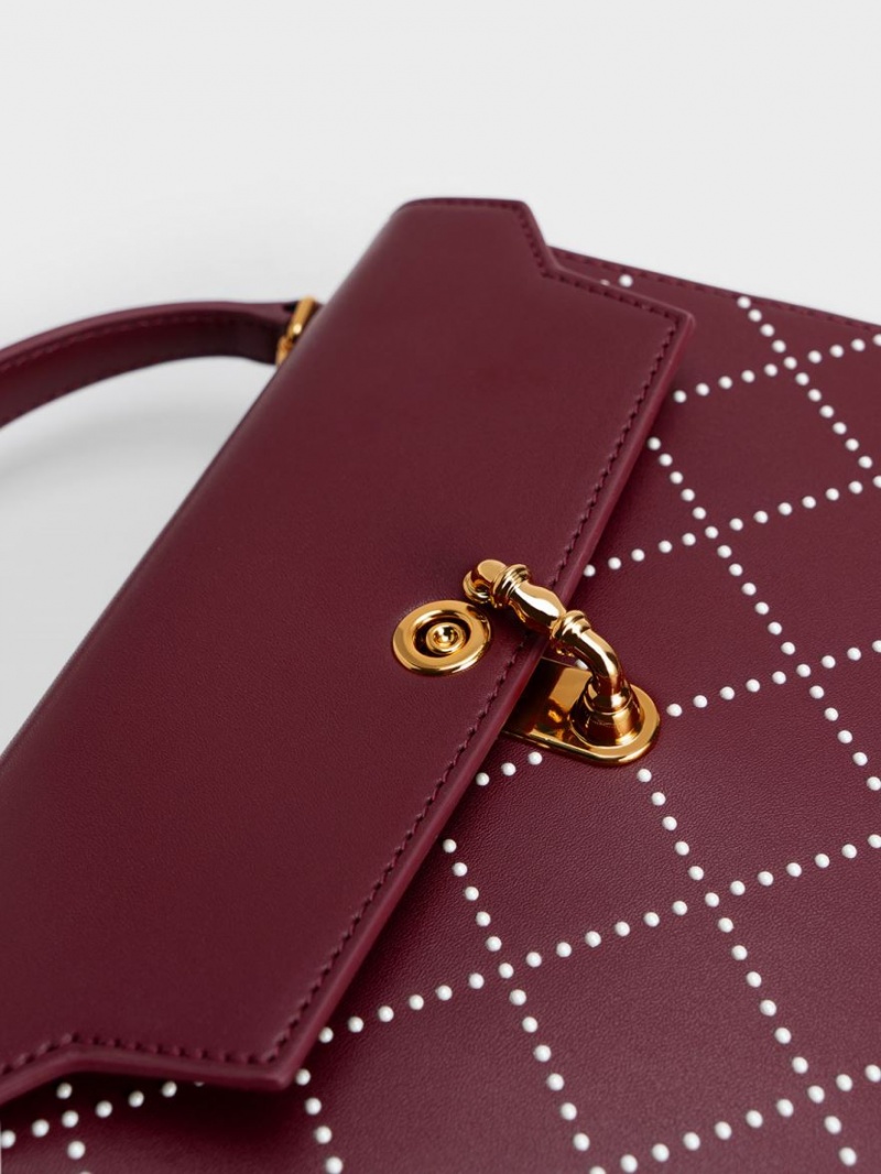 Charles And Keith Marietta Bead-Embellished Trapeze Tote Bags Burgundy | PHILIPPINES G140