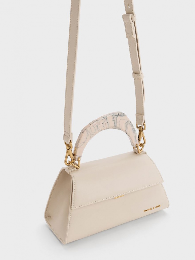 Charles And Keith Marlin Acrylic Handle Trapeze Tote Bags Beige | PHILIPPINES D714