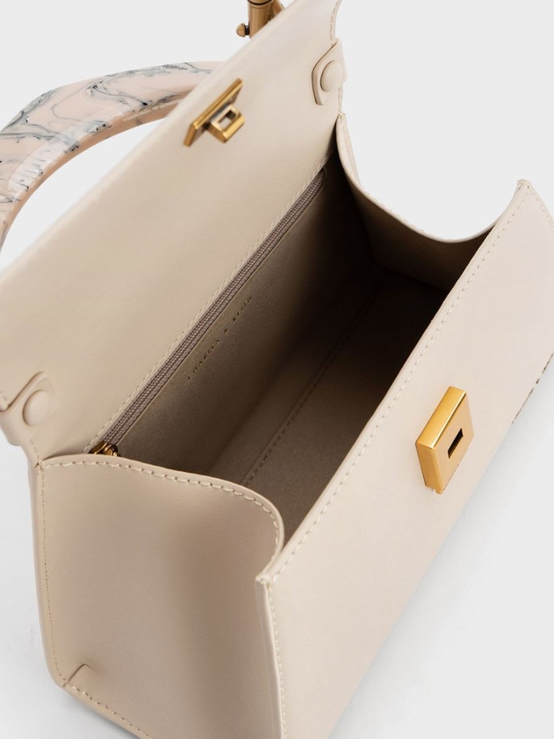 Charles And Keith Marlin Acrylic Handle Trapeze Tote Bags Beige | PHILIPPINES D714