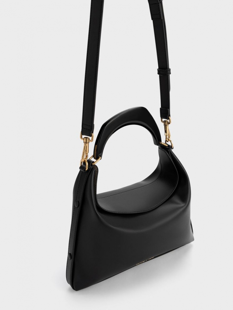 Charles And Keith Marlin Acrylic Handle Hobo Bag Black | PHILIPPINES I617