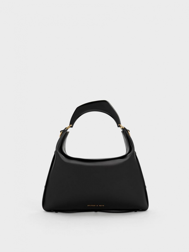 Charles And Keith Marlin Acrylic Handle Hobo Bag Black | PHILIPPINES I617