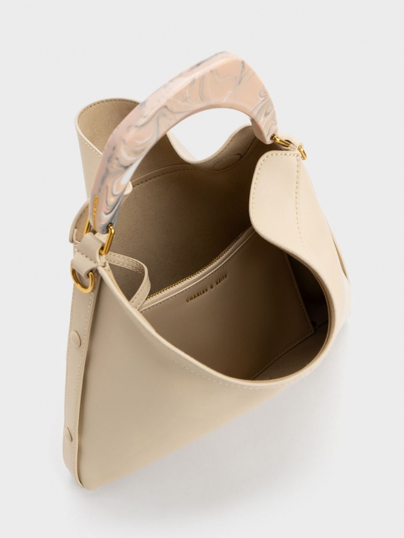 Charles And Keith Marlin Acrylic Handle Hobo Bag Beige | PHILIPPINES R970