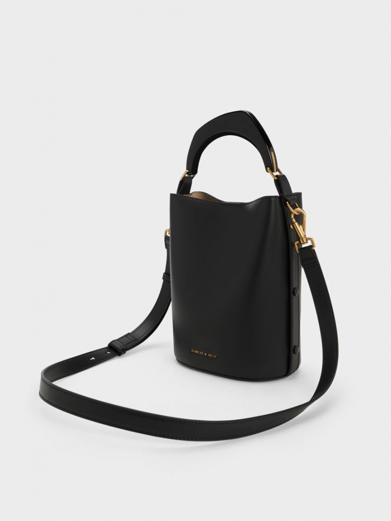 Charles And Keith Marlin Acrylic Handle Bucket Bags Black | PHILIPPINES B302