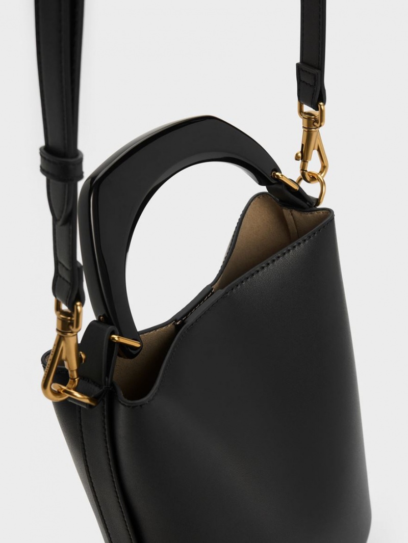 Charles And Keith Marlin Acrylic Handle Bucket Bags Black | PHILIPPINES B302