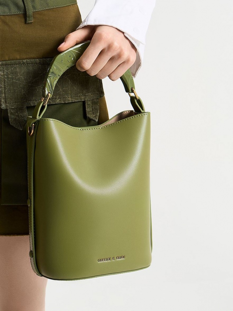 Charles And Keith Marlin Acrylic Handle Bucket Bags Olive | PHILIPPINES H029