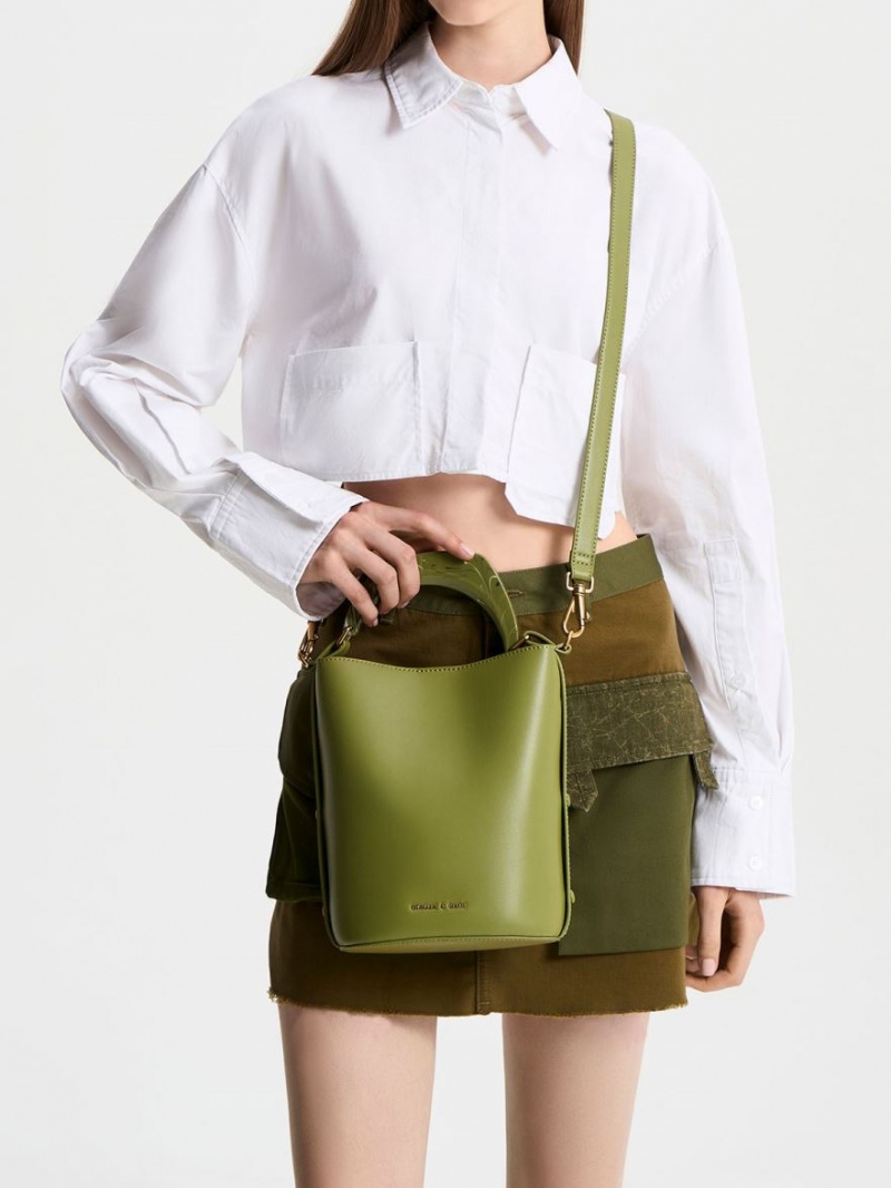 Charles And Keith Marlin Acrylic Handle Bucket Bags Olive | PHILIPPINES H029