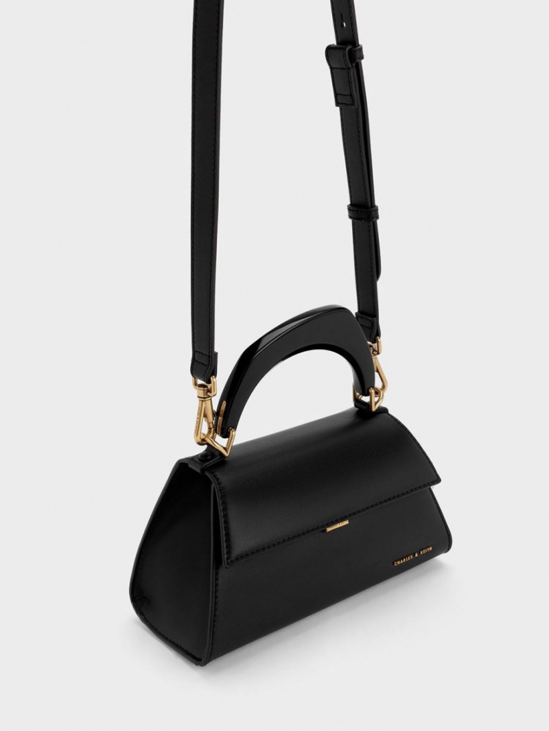 Charles And Keith Marlin Acrylic Handle Trapeze Tote Bags Black | PHILIPPINES A510