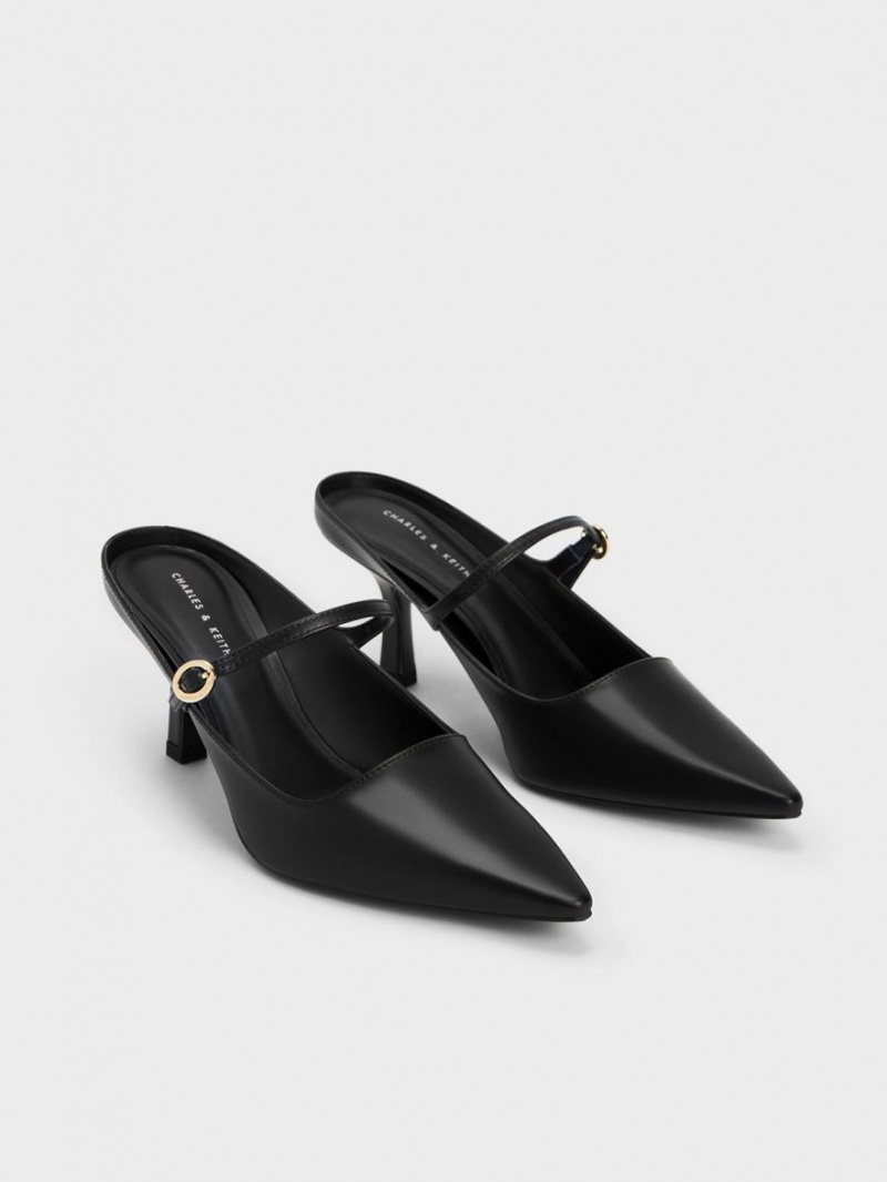 Charles And Keith Mary Jane Heeled Mules Black | PHILIPPINES Z968