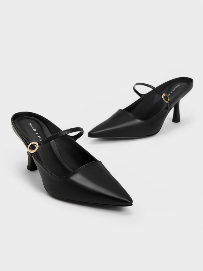 Charles And Keith Mary Jane Heeled Mules Black | PHILIPPINES Z968