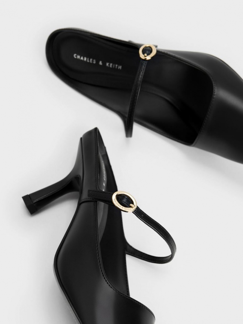 Charles And Keith Mary Jane Heeled Mules Black | PHILIPPINES Z968