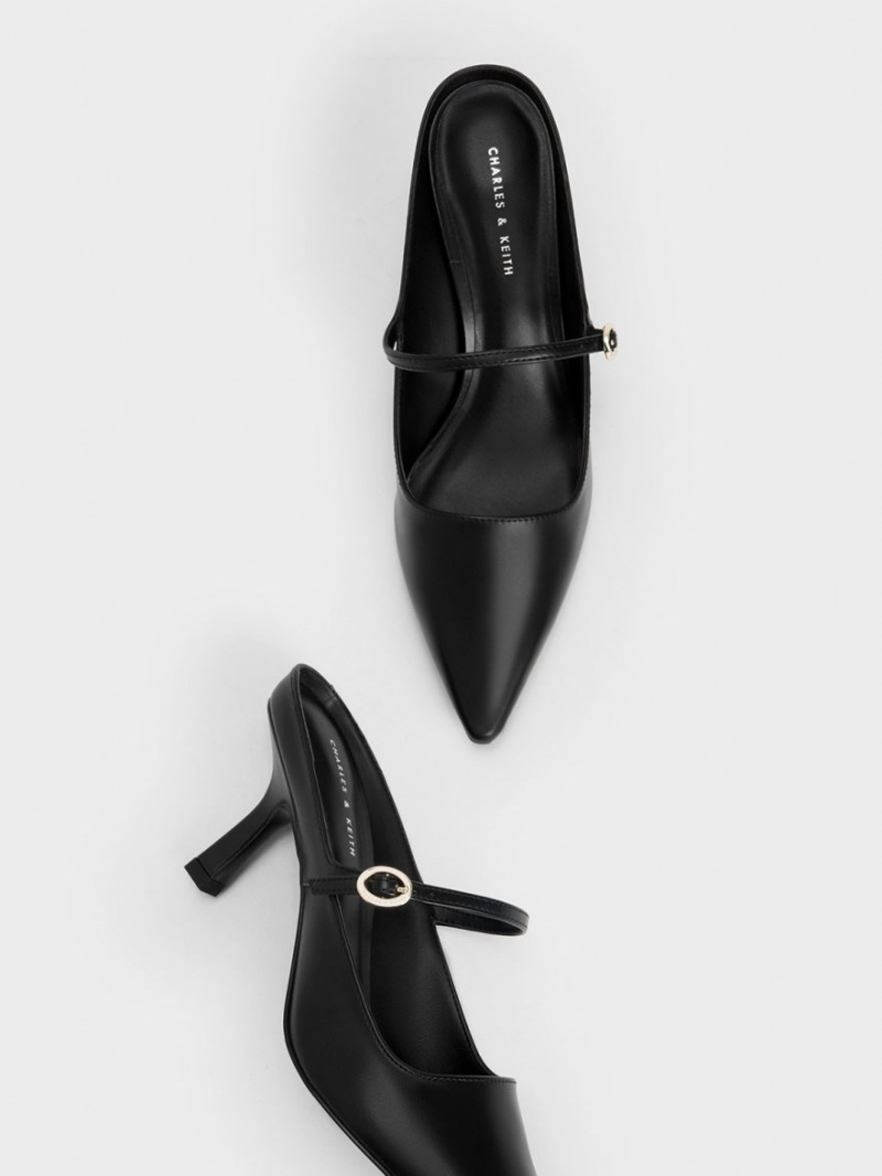 Charles And Keith Mary Jane Heeled Mules Black | PHILIPPINES Z968