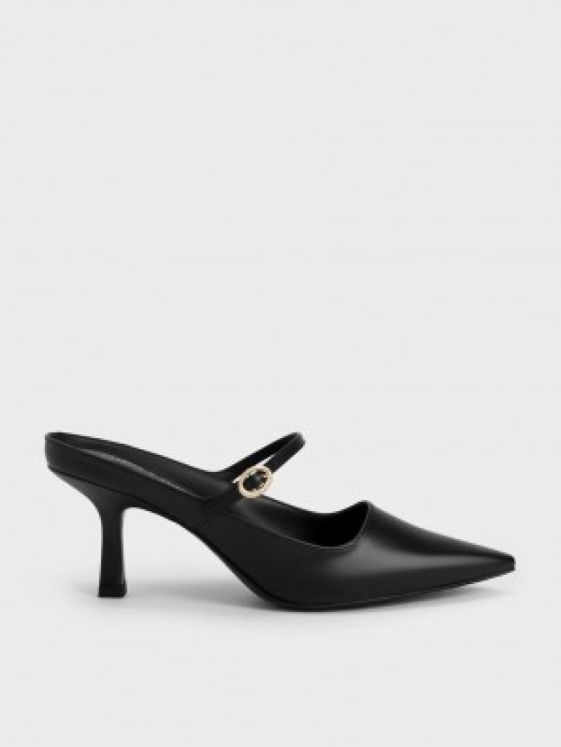 Charles And Keith Mary Jane Heeled Mules Black | PHILIPPINES Z968