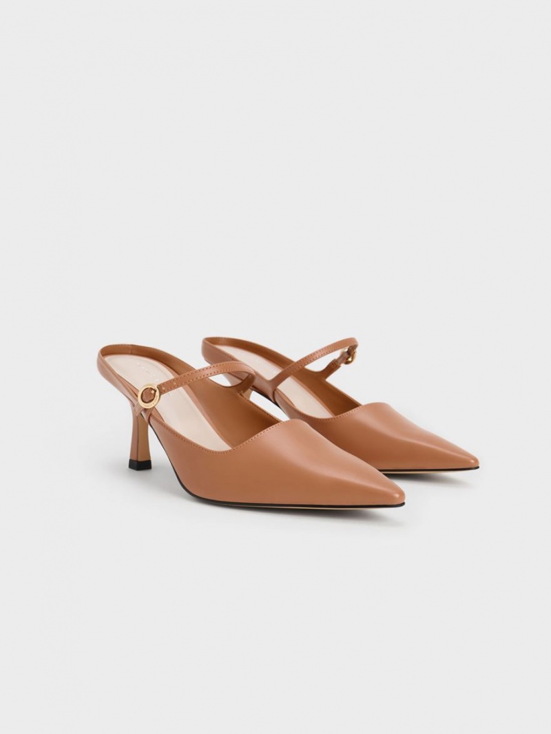 Charles And Keith Mary Jane Heeled Mules Brown | PHILIPPINES P402