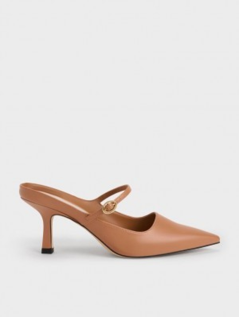 Charles And Keith Mary Jane Heeled Mules Brown | PHILIPPINES P402