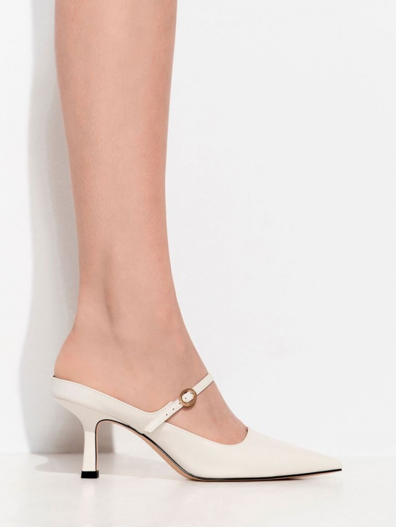 Charles And Keith Mary Jane Heeled Mules Cream | PHILIPPINES U605