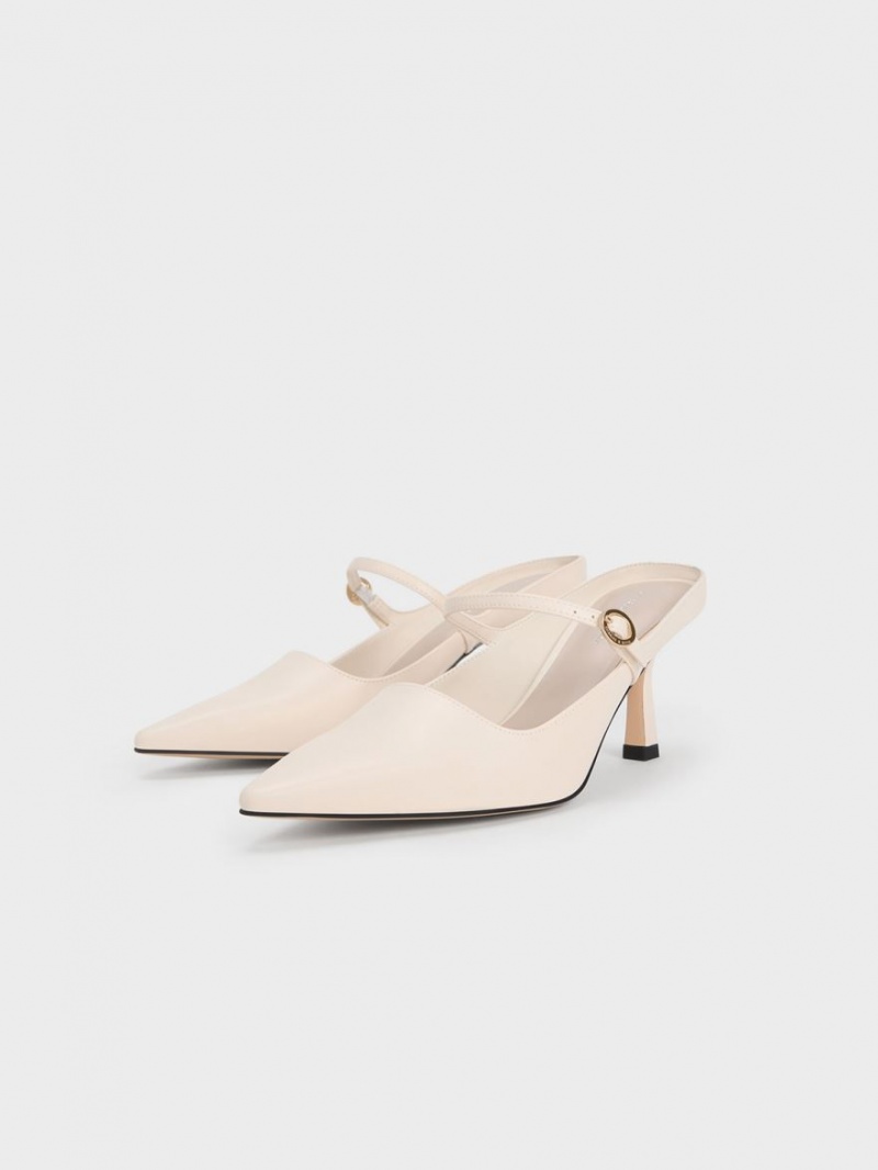 Charles And Keith Mary Jane Heeled Mules Cream | PHILIPPINES U605