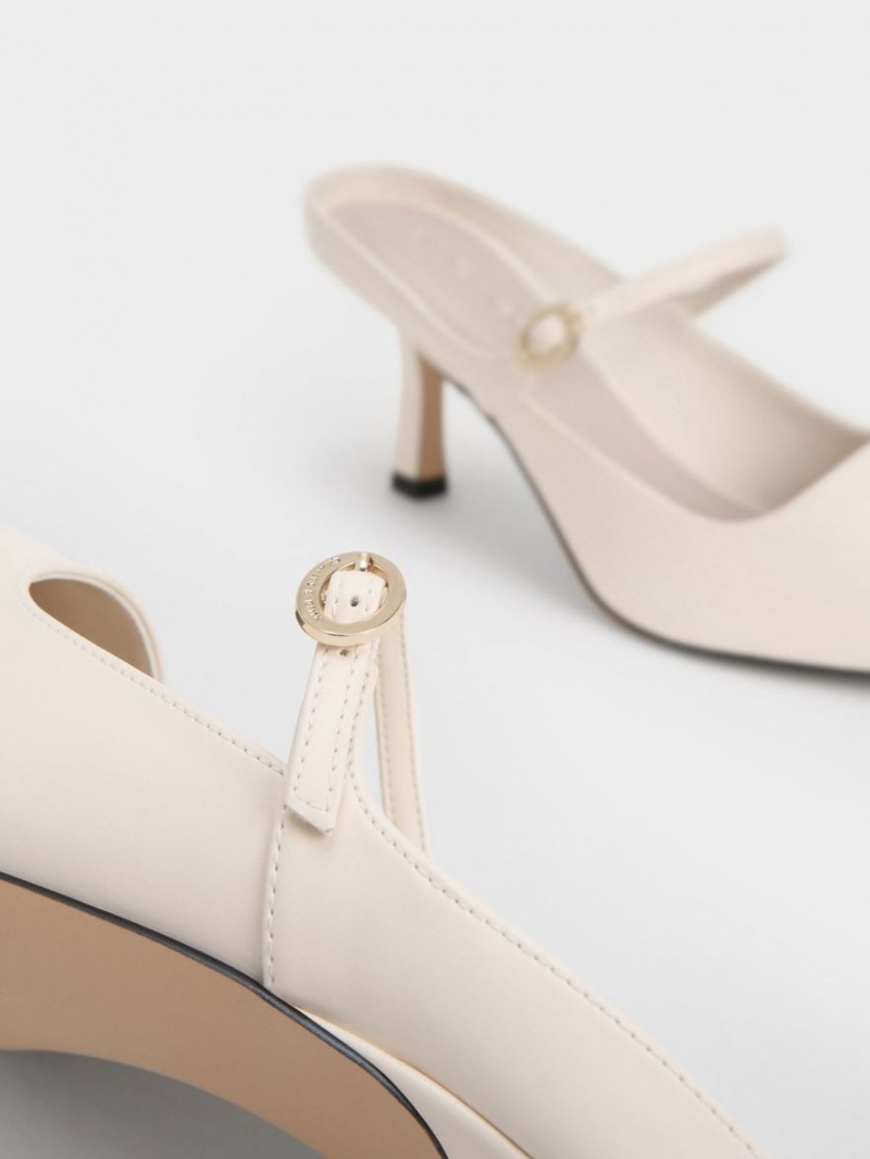 Charles And Keith Mary Jane Heeled Mules Cream | PHILIPPINES U605