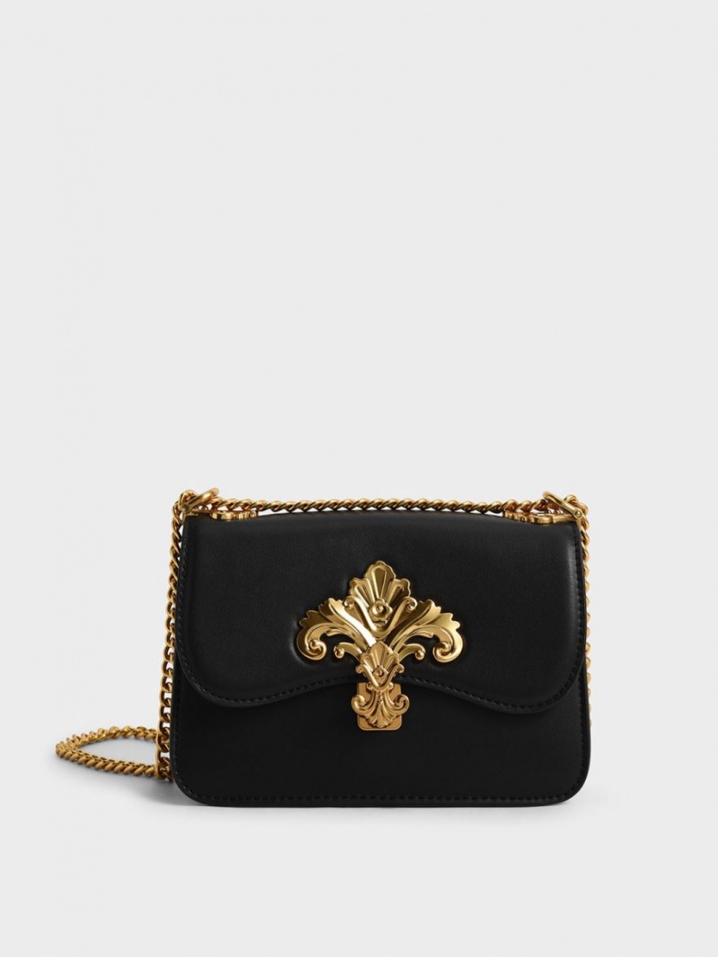 Charles And Keith Meriah Chain Strap Crossbody Bags Black | PHILIPPINES F054