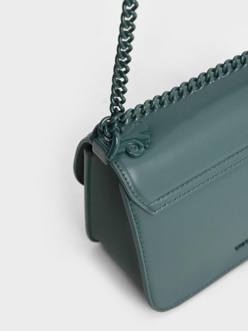 Charles And Keith Meriah Chain Strap Crossbody Bags Turquoise | PHILIPPINES C136