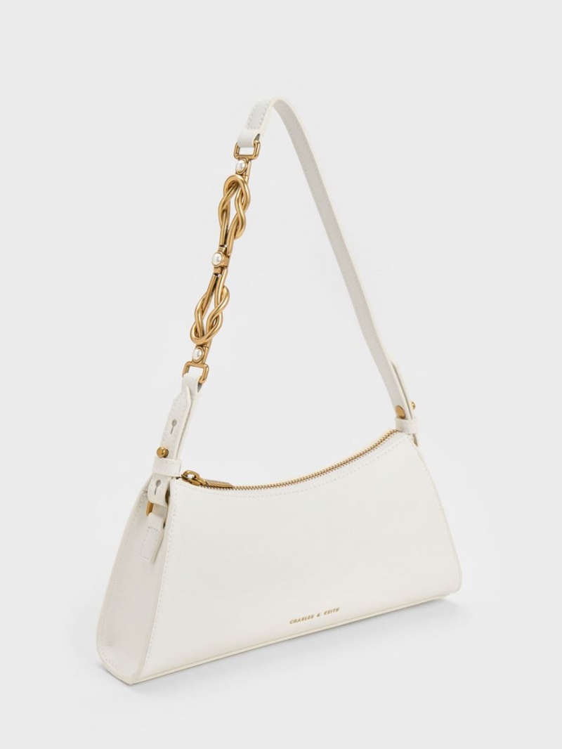 Charles And Keith Metallic-Accent Strap Trapeze Tote Bags White | PHILIPPINES S847