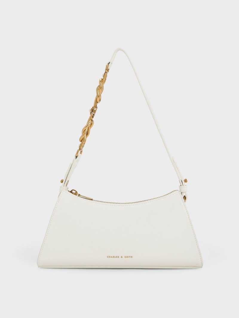 Charles And Keith Metallic-Accent Strap Trapeze Tote Bags White | PHILIPPINES S847