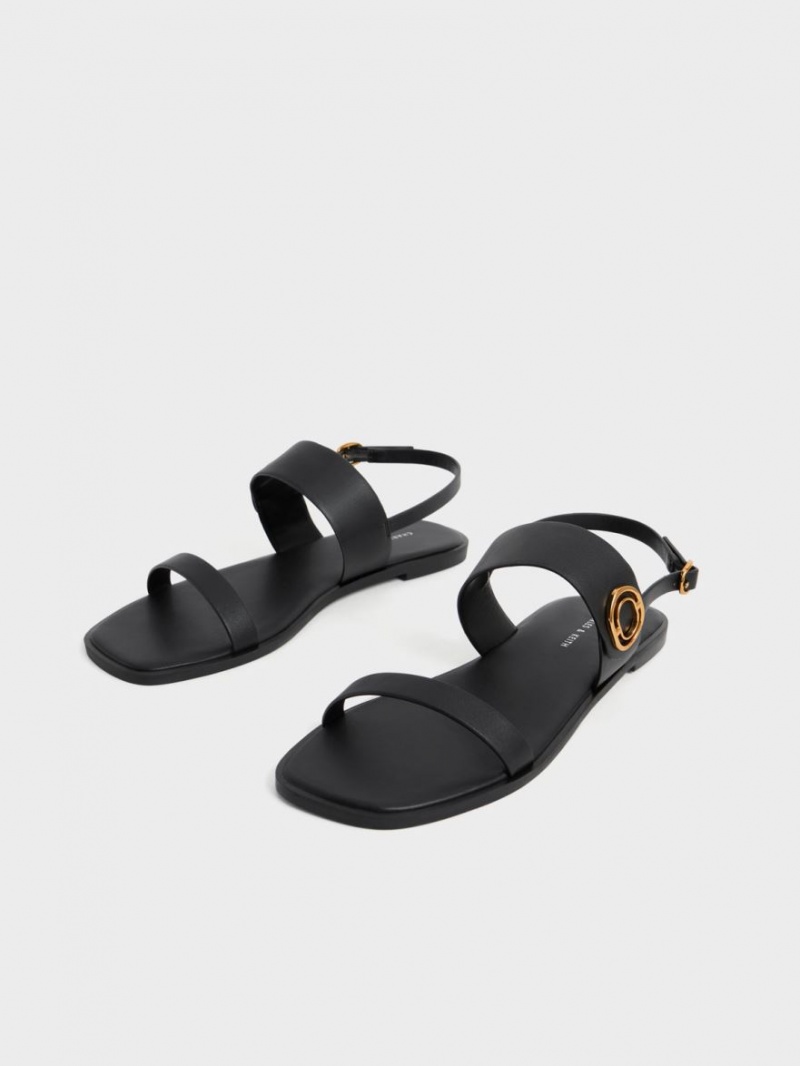 Charles And Keith Metallic Accent Back Strap Sandals Black | PHILIPPINES G728