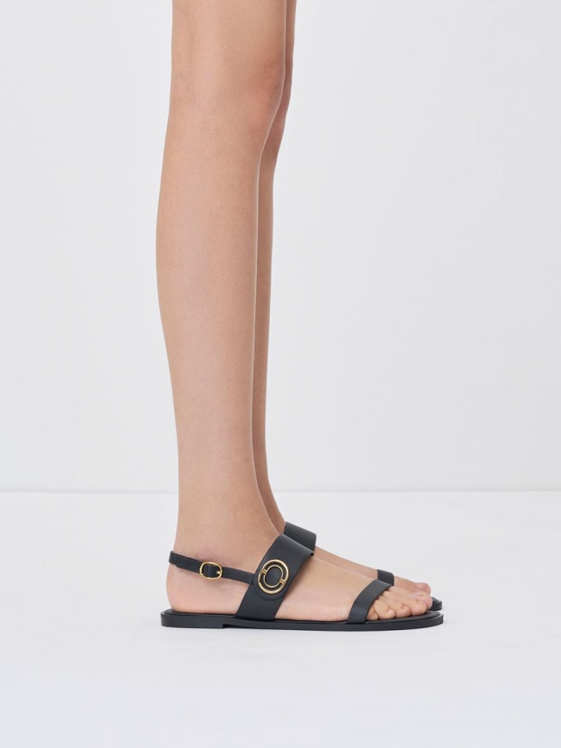 Charles And Keith Metallic Accent Back Strap Sandals Black | PHILIPPINES G728