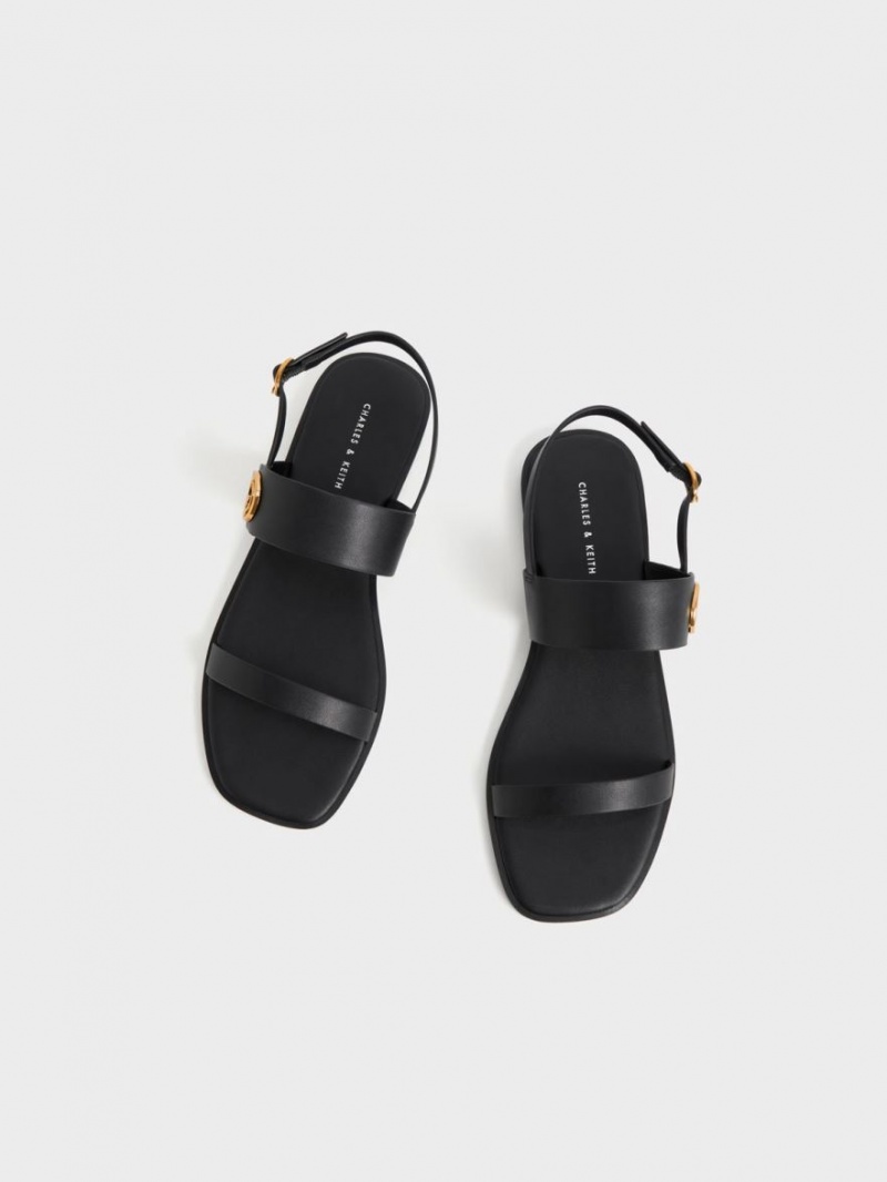 Charles And Keith Metallic Accent Back Strap Sandals Black | PHILIPPINES G728