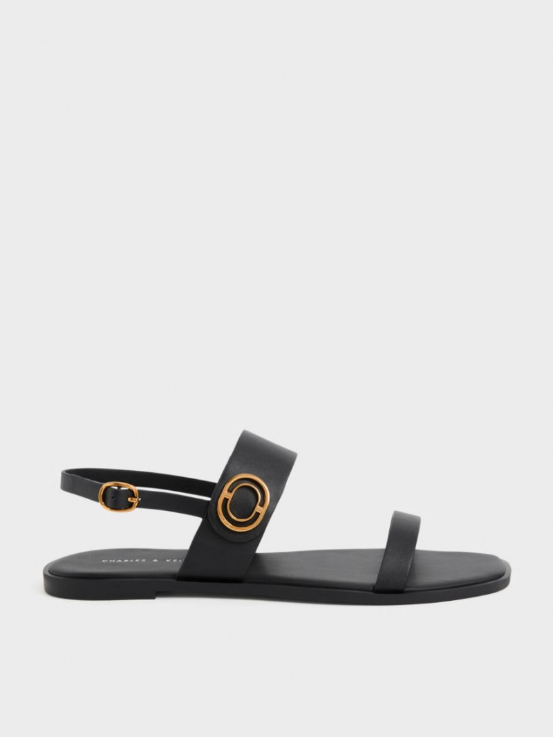 Charles And Keith Metallic Accent Back Strap Sandals Black | PHILIPPINES G728