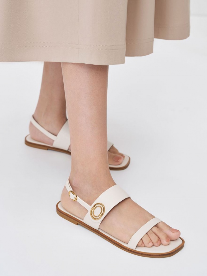 Charles And Keith Metallic Accent Back Strap Sandals White | PHILIPPINES E156