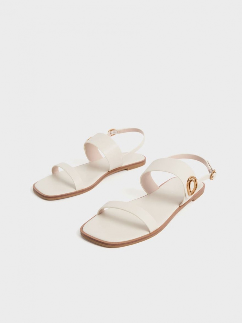 Charles And Keith Metallic Accent Back Strap Sandals White | PHILIPPINES E156