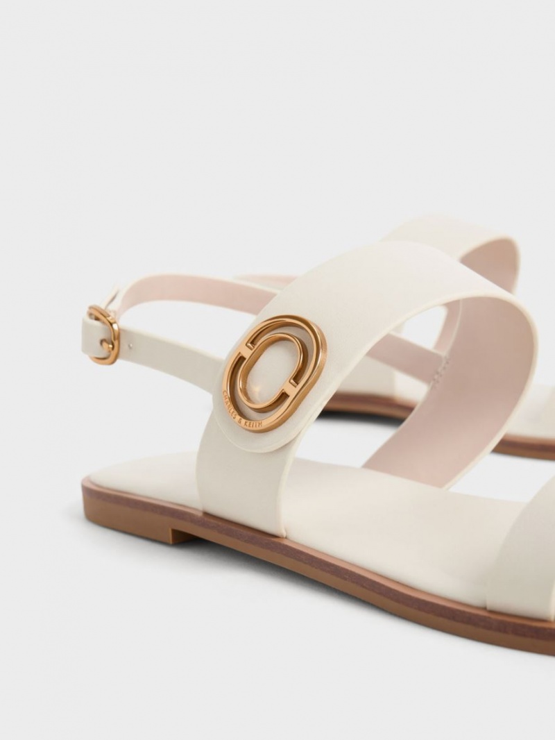 Charles And Keith Metallic Accent Back Strap Sandals White | PHILIPPINES E156