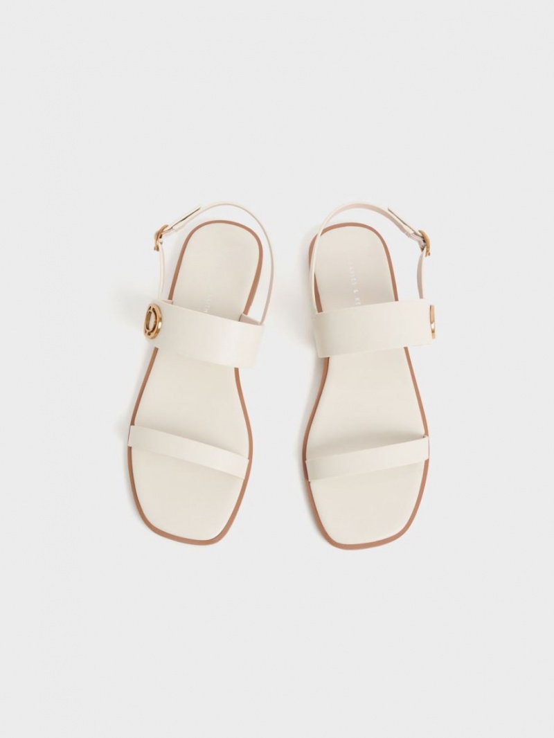 Charles And Keith Metallic Accent Back Strap Sandals White | PHILIPPINES E156