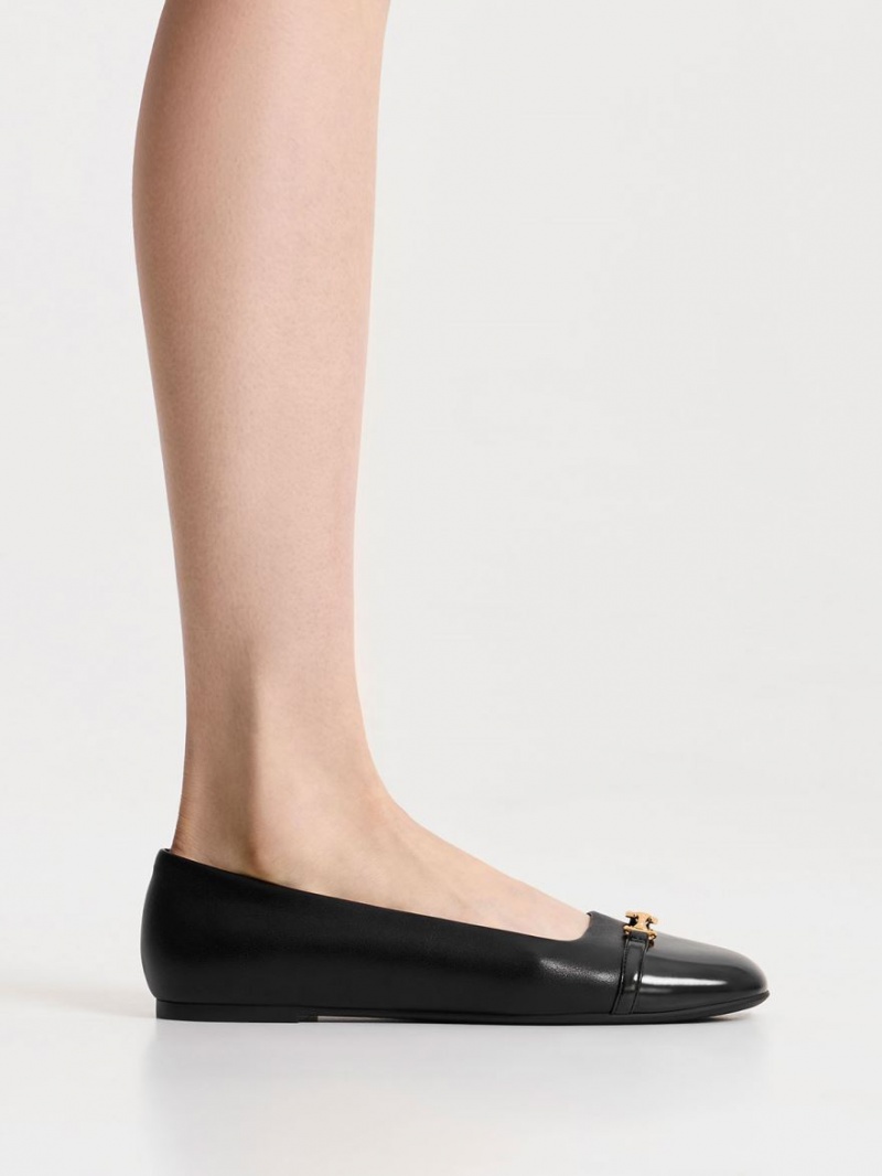 Charles And Keith Metallic Accent Ballet Flats Black | PHILIPPINES B430