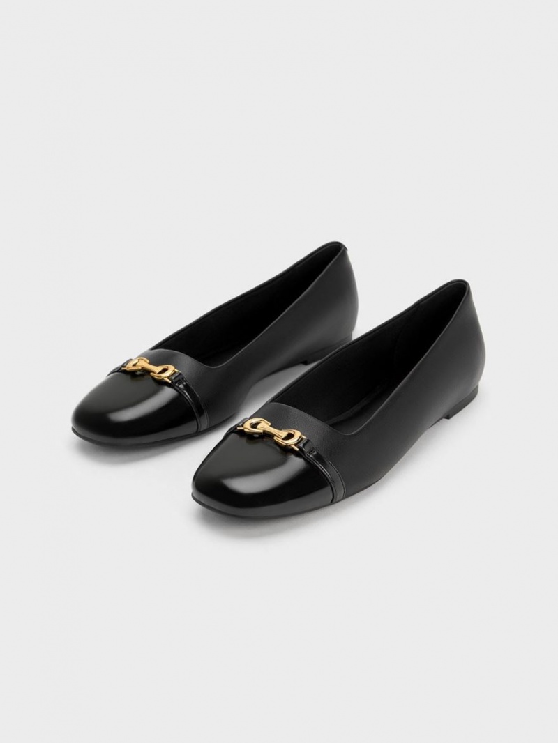 Charles And Keith Metallic Accent Ballet Flats Black | PHILIPPINES B430