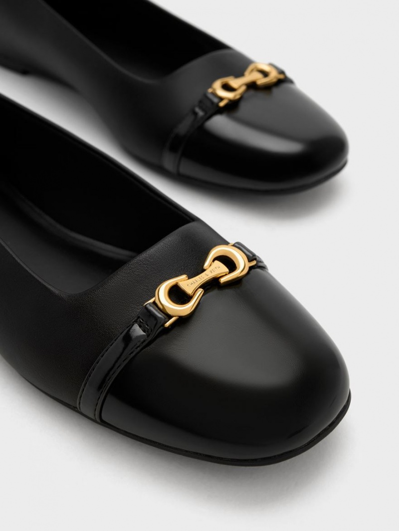 Charles And Keith Metallic Accent Ballet Flats Black | PHILIPPINES B430