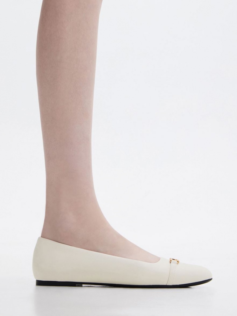 Charles And Keith Metallic Accent Ballet Flats White | PHILIPPINES I467