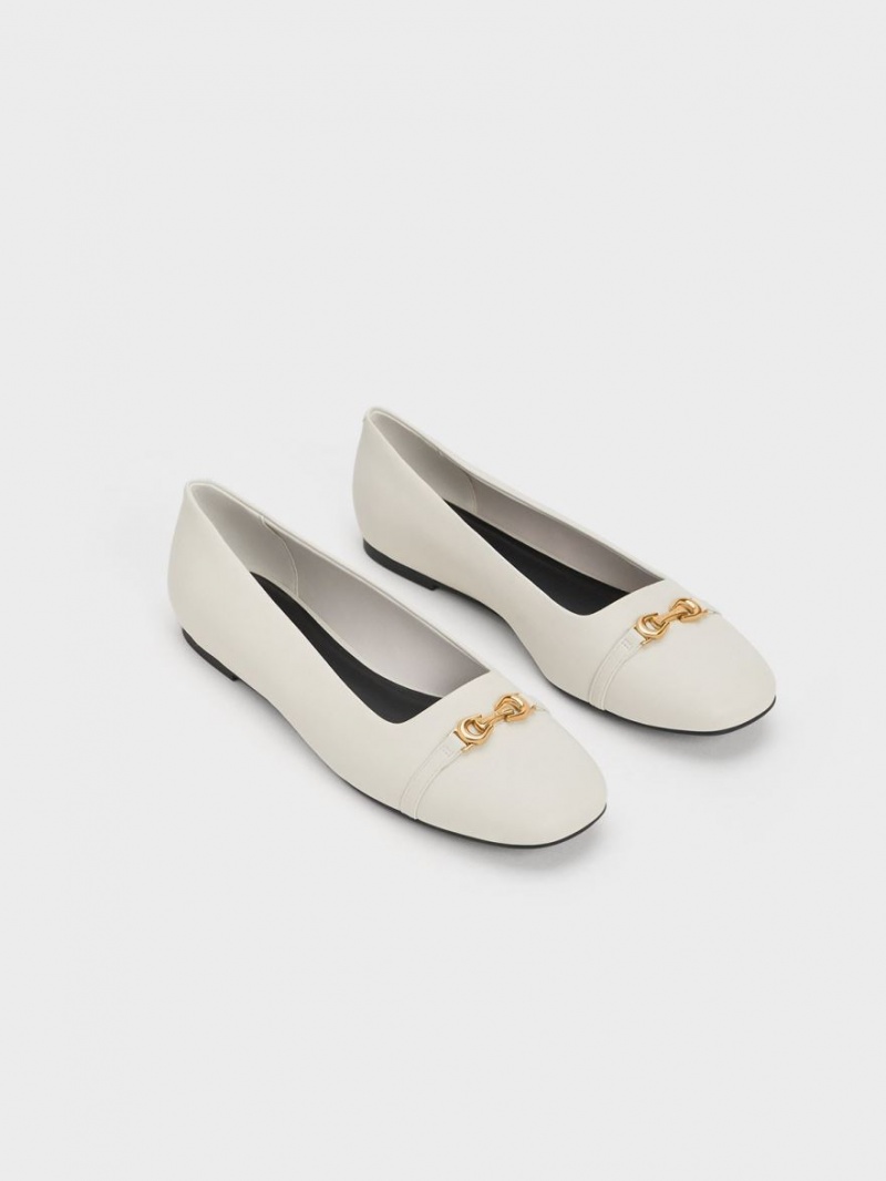 Charles And Keith Metallic Accent Ballet Flats White | PHILIPPINES I467